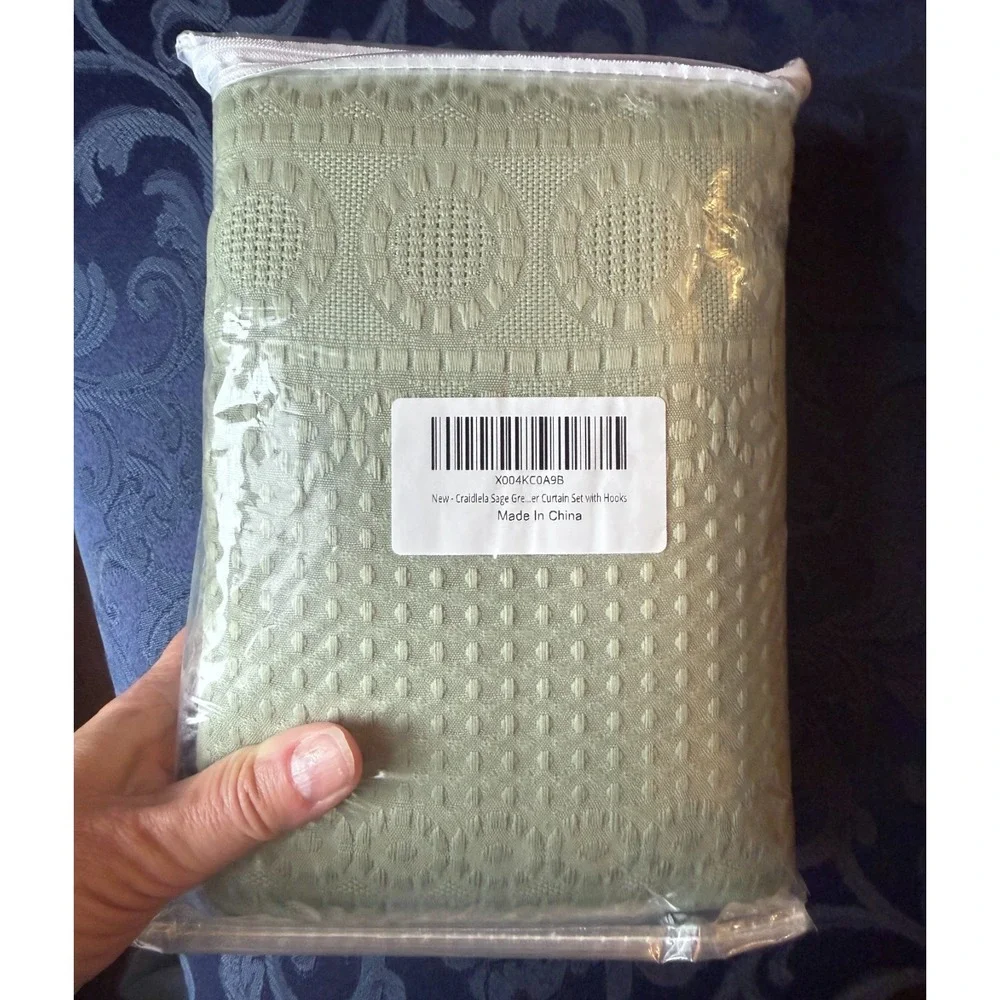 Craidlela Sage Green Fabric Shower Curtain - Boho‎ Waffle
